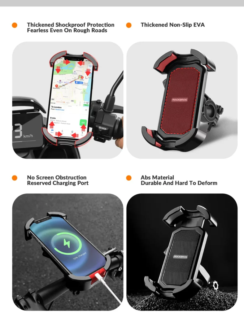 ROCKBROS Bike Phone Mount 360 Rotatable Phone Mount for Bicycle Motorcycle Black handlebar 3